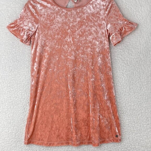 Roxy Peach Crushed Velvet Dress Youth Girls Short Flutter Sleeves Size Large - Picture 6 of 16